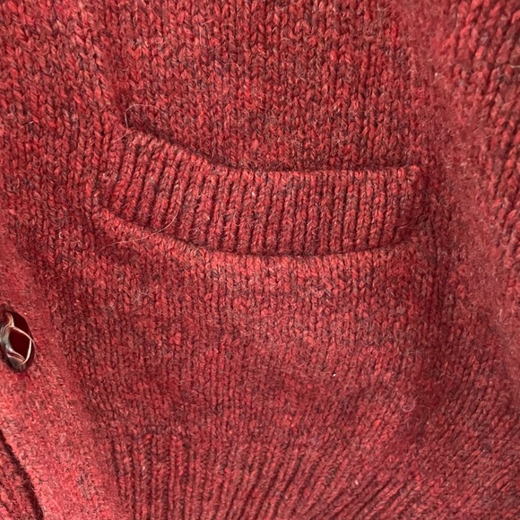 L.L. Bean Men's Burgundy Cardigan Sweater wool blend leather buttons grandpa L - Picture 4 of 6